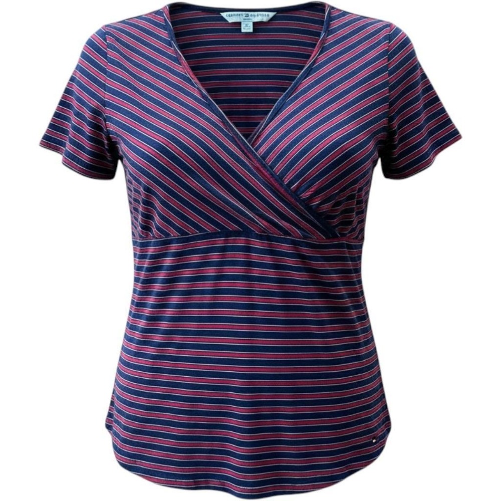 Tommy Hilfiger Top Womens 2X Blue Red Striped Faux Wrap V-Neck Preppy‎ Americana